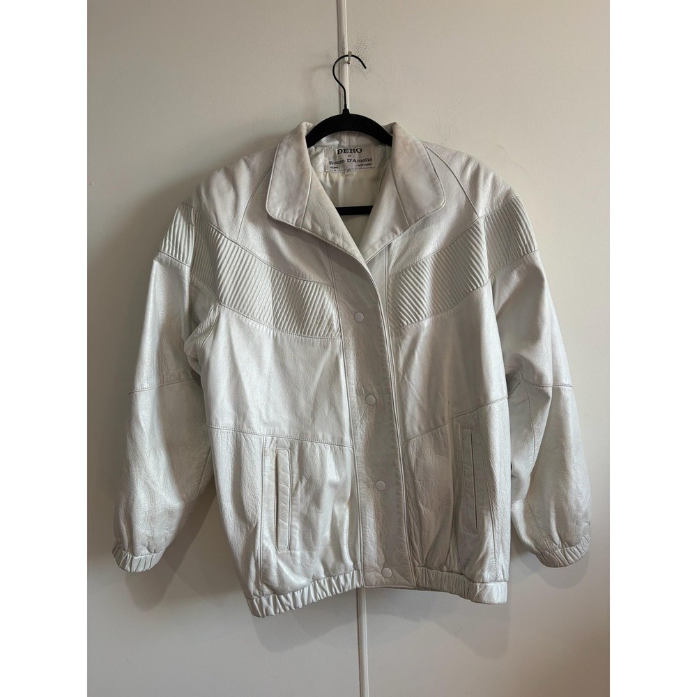 Vintage DERO By Rocco D'Amelio Jacket Womens Small White Leather Bomber 80s